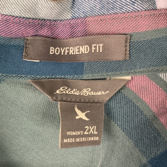 NWT Eddie Bauer Ladies Button Down Size XXL Sage Green & Pink Boyfriend Fit - Picture 5 of 9